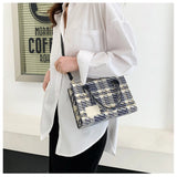 Canvas Women's Shoulder Bag Crossbody Small Square Plaid Handbag