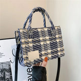 Canvas Women's Shoulder Bag Crossbody Small Square Plaid Handbag