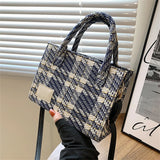 Canvas Women's Shoulder Bag Crossbody Small Square Plaid Handbag