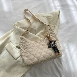 Canvas Women's Plaid Crossbody Bag Half Moon Handbag