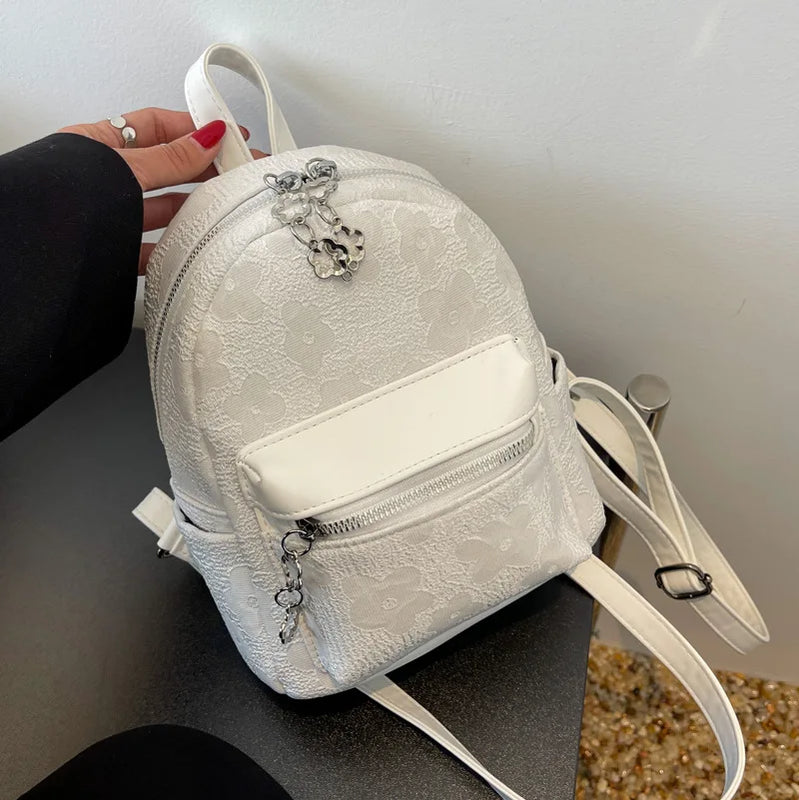 Canvas Women's Backpack Tassel Small Square School Bag Travel Bag