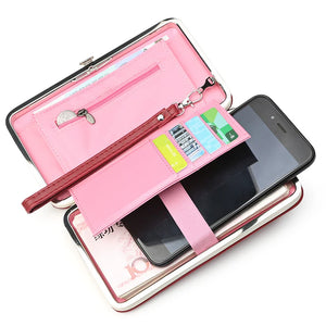 Women's Leather Wristband Clutch Wallet Large Capacity Purse