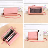 Small Shoulder Bag with Transparent Phone Pocket Mini PU Leather Purse