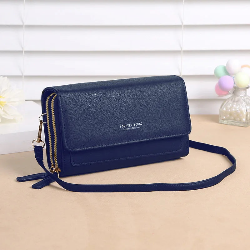 Small Shoulder Bag with Transparent Phone Pocket Mini PU Leather Purse