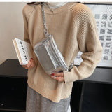 Women's Patent Leather Chest Bag Chains Handbag Travel Waist Pack