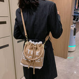 Christmas Bucket Shoulder Crossbody Bags Lambs Wool Ladies Messenger Bags
