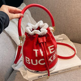 Christmas Bucket Shoulder Crossbody Bags Lambs Wool Ladies Messenger Bags