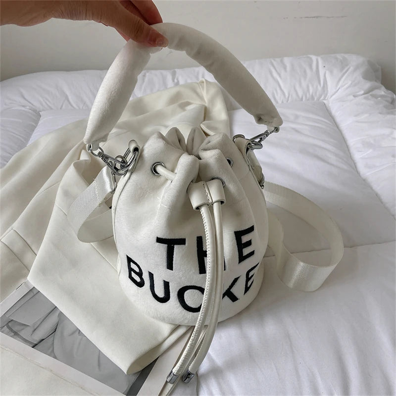 Christmas Bucket Shoulder Crossbody Bags Lambs Wool Ladies Messenger Bags
