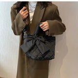 Cotton Women's Tote Bags Lady Shoulder Bag with Big Bow Nylon Handbags