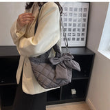 Cotton Women's Tote Bags Lady Shoulder Bag with Big Bow Nylon Handbags