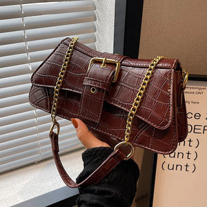 Crocodile Pattern Women's Shoulder Bag with Chain