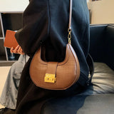 Crocodile Pattern Women's Shoulder Bag Lock Crossbody Bag Half Moon