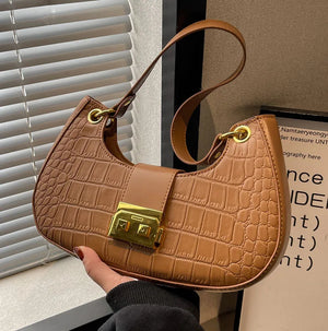 Crocodile Pattern Women's Shoulder Bag Lock Crossbody Bag