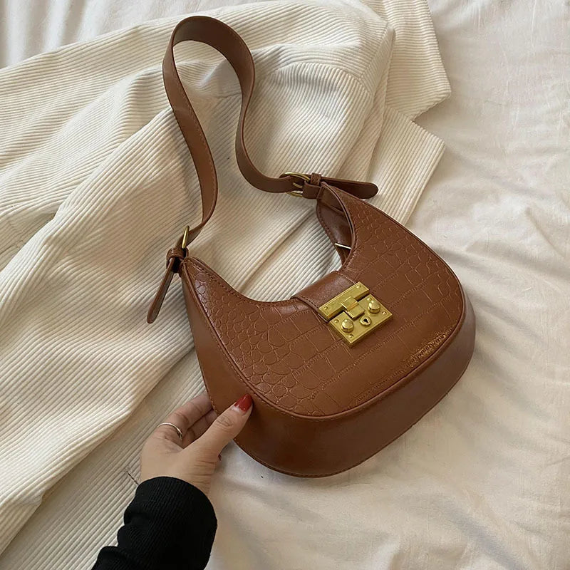 Crocodile Shoulder Bag Lock Crossbody Handbag