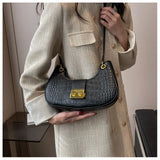 Crocodile Pattern Women's Shoulder Bag Lock Crossbody Bag