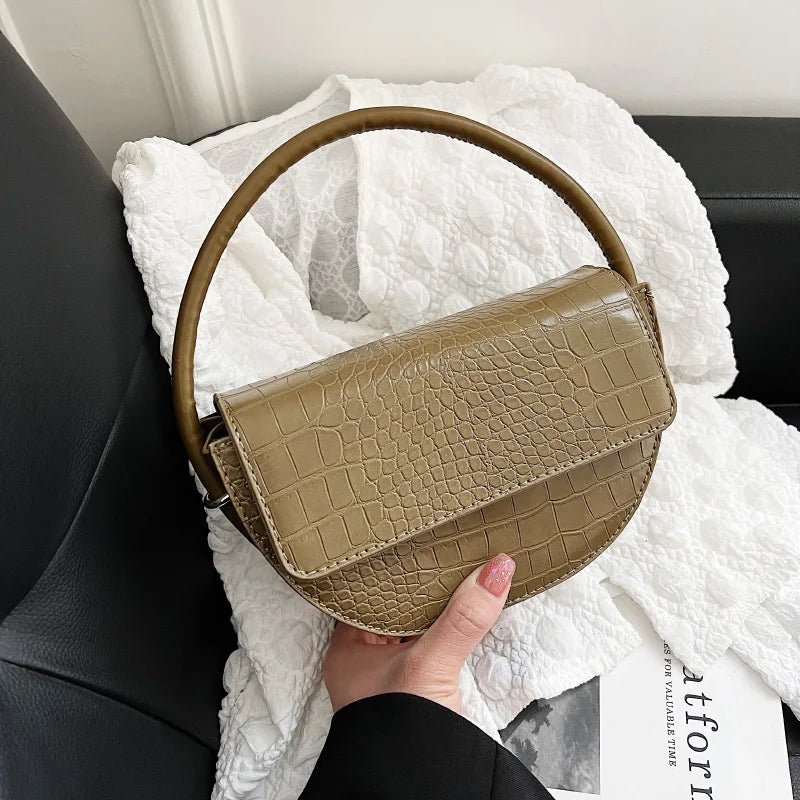 Crocodile Pattern Women's Shoulder Bag Crossbody Bag Small Saddle Handbag