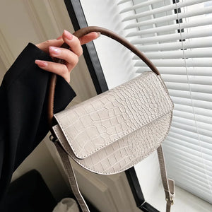 Crocodile Pattern Women's Shoulder Bag Crossbody Bag Small Saddle Handbag