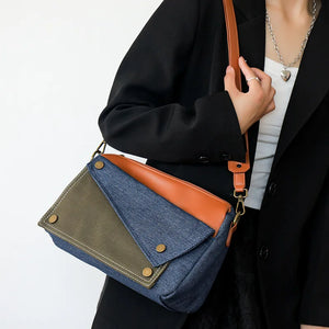 Denim Women's Shoulder Bag Contrast Crossbody Bag Flap Handbag