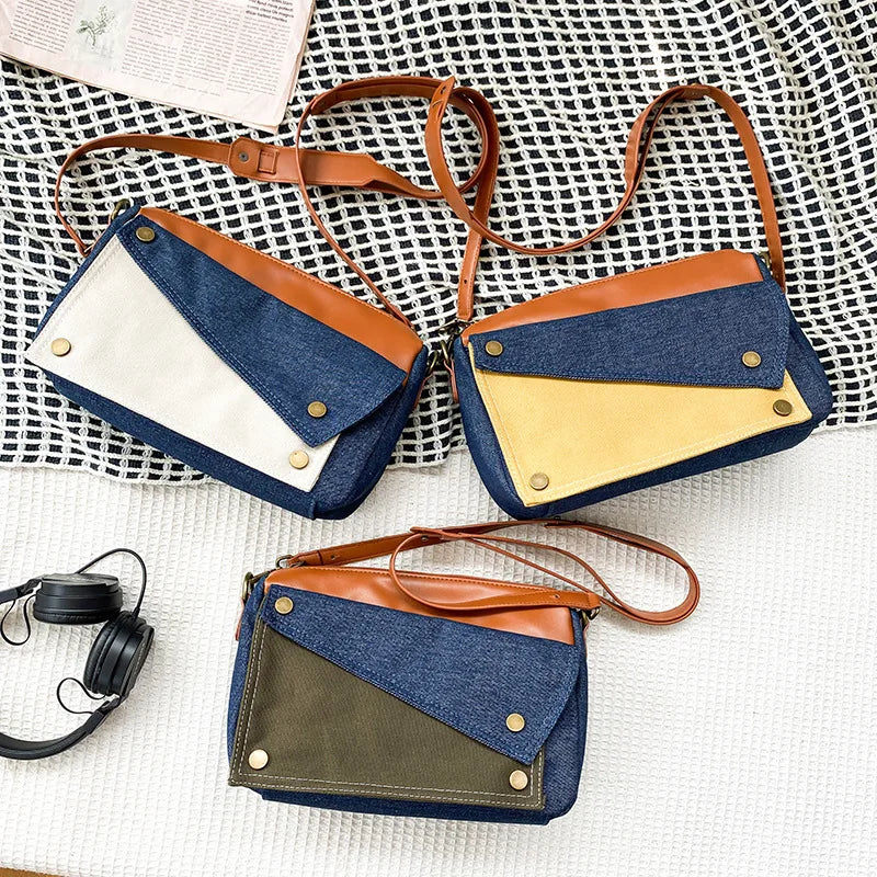 Denim Women's Shoulder Bag Contrast Crossbody Bag Flap Handbag