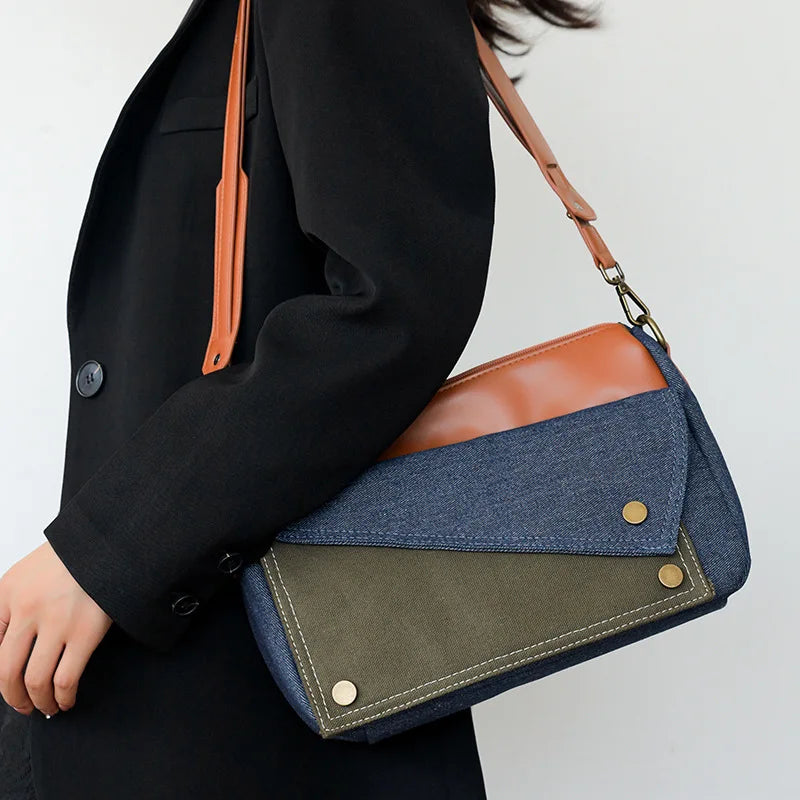 Denim Women's Shoulder Bag Contrast Crossbody Bag Flap Handbag