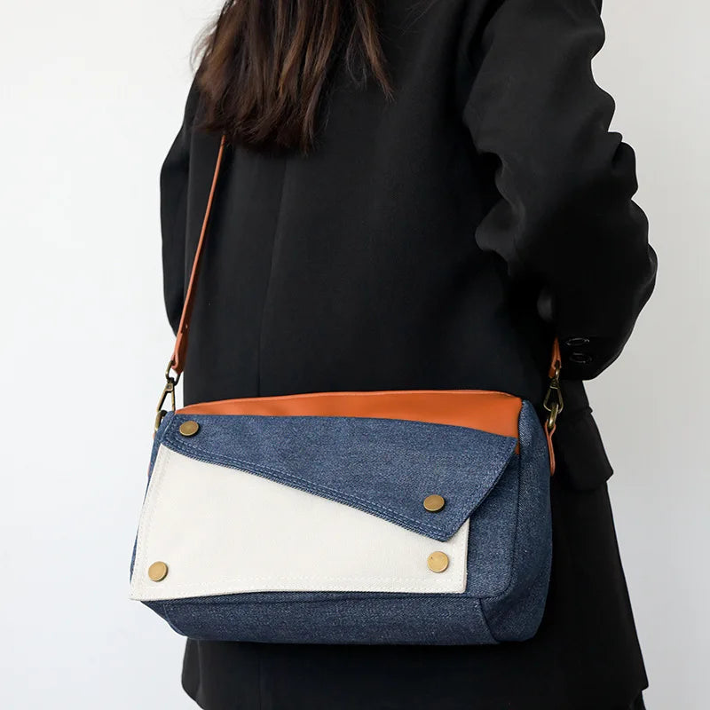 Denim Women's Shoulder Bag Contrast Crossbody Bag Flap Handbag