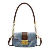 Denim Women's Shoulder Bag Lock Crossbody Bag Saddle Handbag