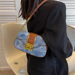 Denim Women's Shoulder Bag Lock Crossbody Bag Saddle Handbag