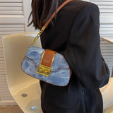 Denim Women's Shoulder Bag Lock Crossbody Bag Saddle Handbag