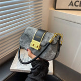 Denim Women's Shoulder Bag Lock Crossbody Bag Saddle Handbag