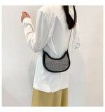 Diamond Women's Shoulder Bag Chain Crossbody Half Moon Handbag