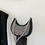 Diamond Women's Shoulder Bag Chain Crossbody Half Moon Handbag