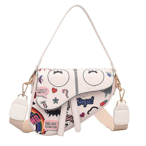 Graffiti Crossbody Bag for Women Wide Shoulder Strap Tote Bag