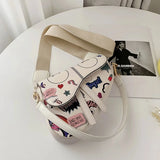 Graffiti Crossbody Bag for Women Wide Shoulder Strap Tote Bag