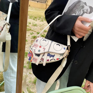 Graffiti Crossbody Bag for Women Wide Shoulder Strap Tote Bag