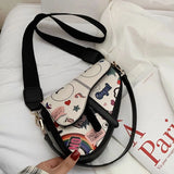 Graffiti Crossbody Bag for Women Wide Shoulder Strap Tote Bag