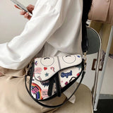 Graffiti Crossbody Bag for Women Wide Shoulder Strap Tote Bag