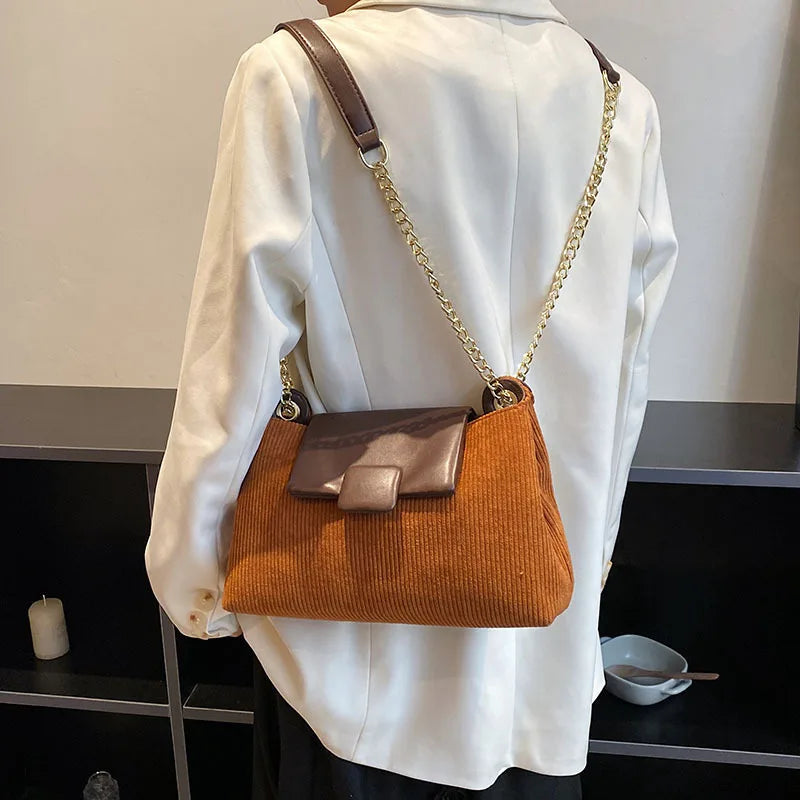 Women's Flannel Shoulder Bag Chain Crossbody Handbag