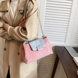 Women's Flannel Shoulder Bag Chain Crossbody Handbag