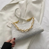 Floral Print Chain Crossbody Handbag Half Moon Shoulder Bag