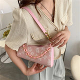 Floral Print Chain Crossbody Handbag Half Moon Shoulder Bag