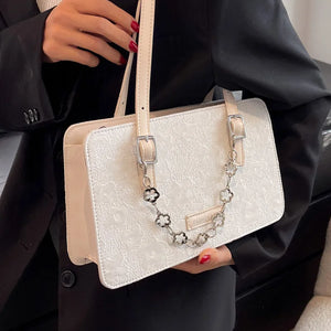 Floral Print Chain Crossbody Bag Large Handbag