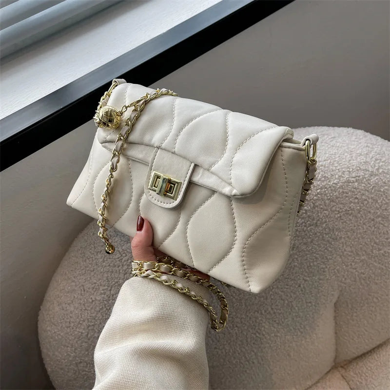 Floral Print Shoulder Bag Chain Lock Crossbody Small Square Handbag