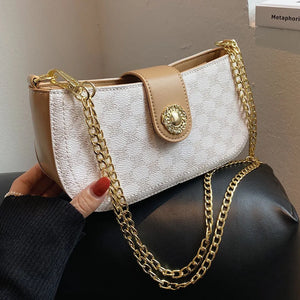 Floral Print Chain Handbag Large Square Crossbody Bag