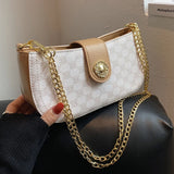 Floral Print Chain Handbag Large Square Crossbody Bag