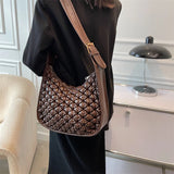 Floral Print Shoulder Bag Half Moon Crossbody Retro Handbag