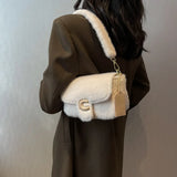 Fur Women's Crossbody Bag with Lock Flap