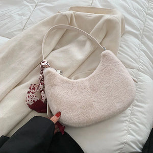 Women's Tassel Shoulder Bag Half Moon Crossbody Bag