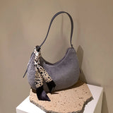 Women's Tassel Shoulder Bag Half Moon Crossbody Bag