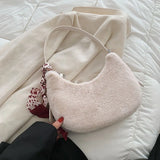 Women's Tassel Shoulder Bag Half Moon Crossbody Bag