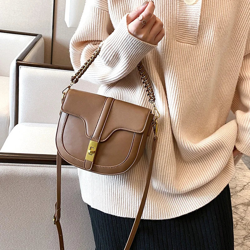 Vintage Leather Shoulder Bags for Girls Chains Cross Body Bag